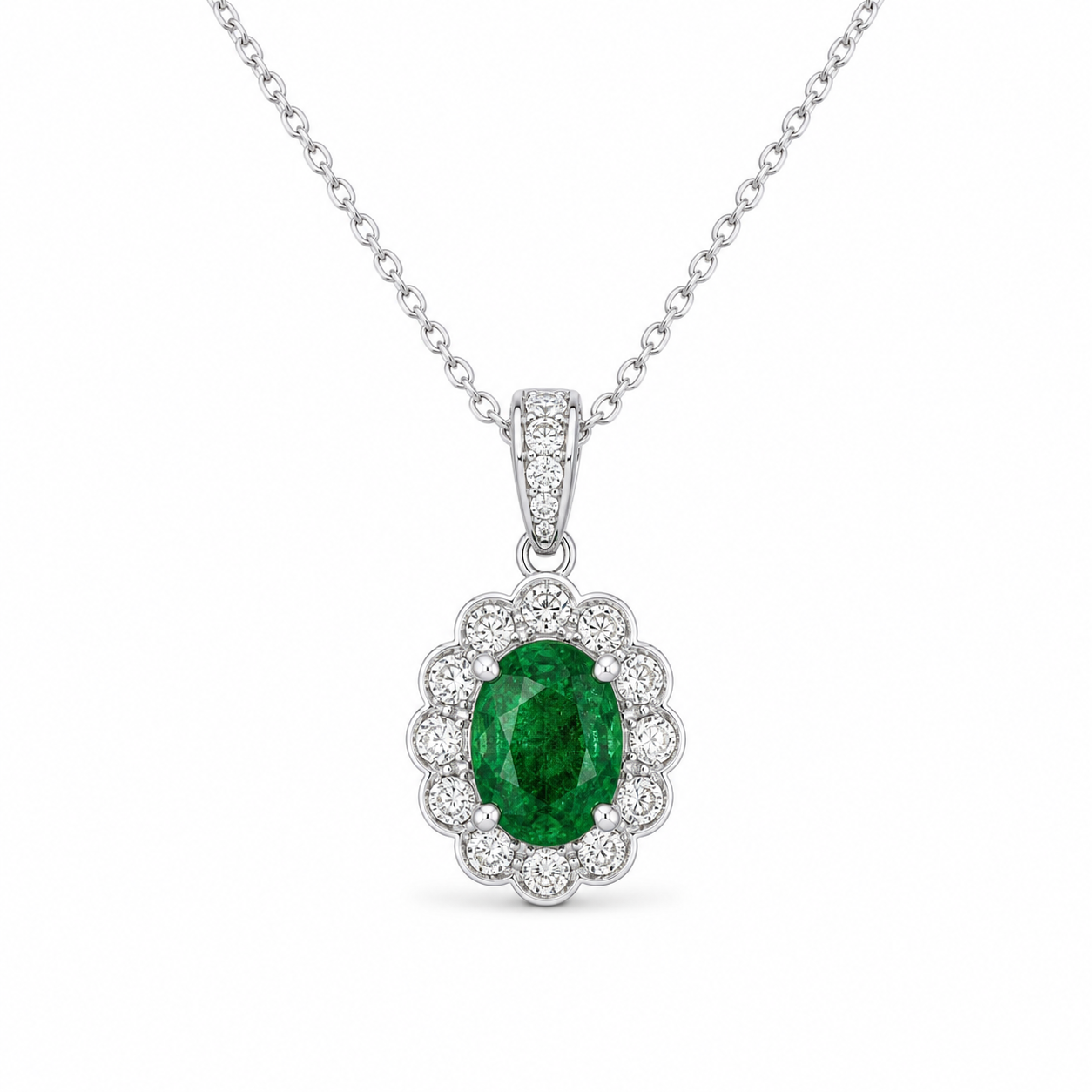 18K Emerald Celeste Halo Pendant